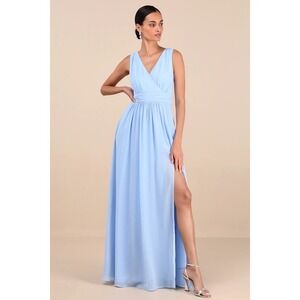 Lulus Thoughts Of Hue Light Blue Surplice Maxi‎ Dress Size S